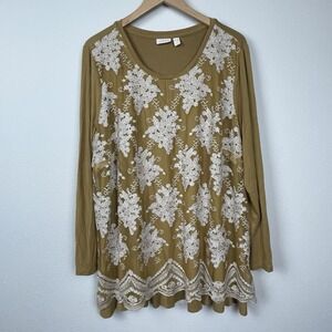 Logo Lavish Mesh Embroidered Tunic Top Size‎ 2X Resortwear Boho Cruise